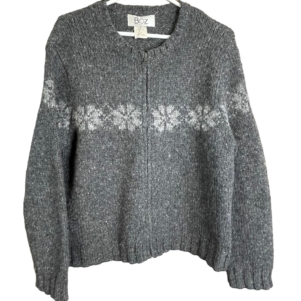 Boz International Womens 100% Lambswool Grey Zip Up Sweater Cardigan Size M